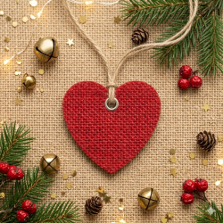 Jute hartjes labels rood